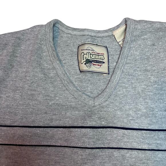 VTG Coliseum Men’s Vest Sz L Gray Striped Cotton V Neck Preppy Grandpacore - Picture 3 of 5